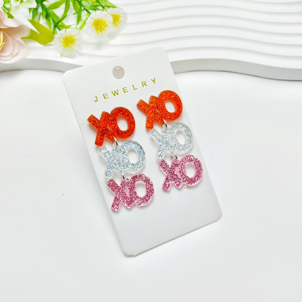 Wholesale Valentine's Day Heart Acrylic Plate Printed Bowknot Earring Set